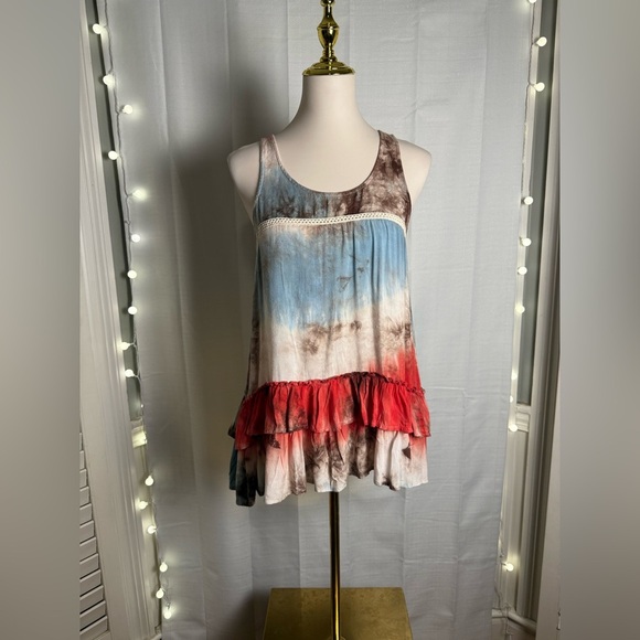Entro Blue and Red Tiered Tank Top - Picture 1 of 8